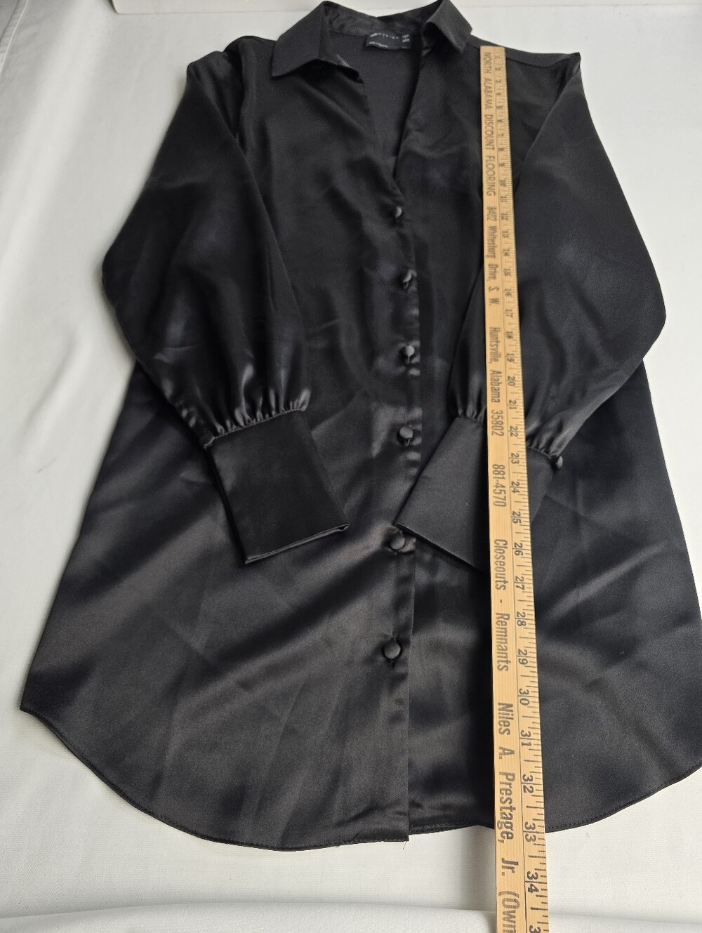 Asos Design Black Satin Shirt Dress Button Up Size 4 - Picture 2 of 5